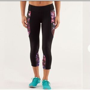 Lululemon Black Pink Mid-Rise Run Inspire Crop Skinny Leggings Size 4